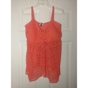 I.N.C. International Concepts Women's Tankini Swim Top Size 18 Coral Crochet